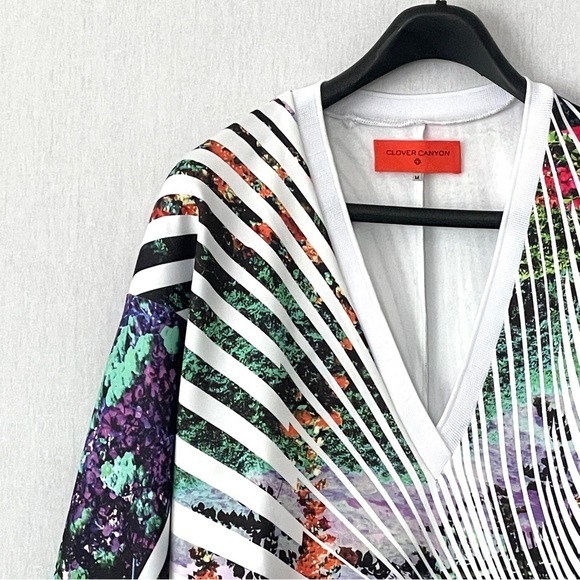 Clover Canyon Floral Abstract Long Sleeves V neck Sweatshirt - Picture 2 of 8